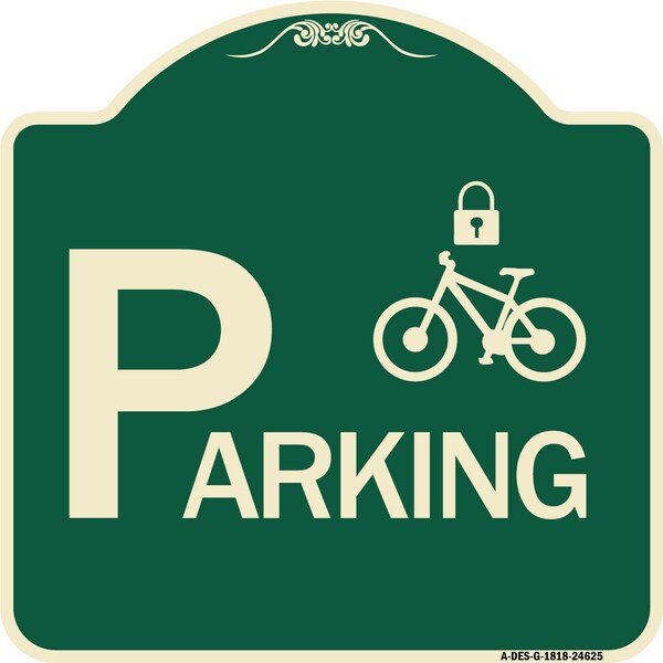 Signmission Parking With Cycle and Lock Symbol Heavy-Gauge Aluminum Architectural Sign, 18" x 18", G-1818-24625 A-DES-G-1818-24625 - main